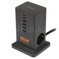 Tessan TS-FS02DE00, 2 розетки, 4хUSB, 2хUSB Type-C, Black желілік сүзгісі