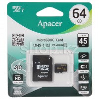 Micro SDXC 64Gb Apacer, Class 10 UHS-I U1, (AP64GMCSX10U1-R) жад картасы, адаптер