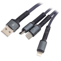 Кабель интерфейсный для Micro USB/Lightning/USB Type-C LDNIO LC93, 1.2m, Gray-Black