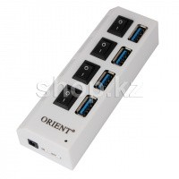 USB HUB 4-port USB 3.0 Orient BC-307PS, White
