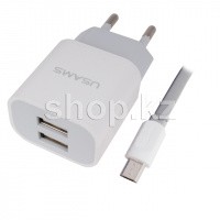Зарядное устройство Usams US-CC023, для Micro USB устройств, сеть, White