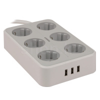 Tessan TS-303, 6 розетка, 3хUSB, 2м, Grey желілік сүзгісі