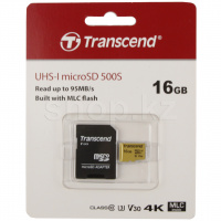 Карта памяти Micro SDHC 16Gb Transcend, Class 10 UHS-I U3, адаптер