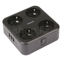 Сетевой фильтр Tessan TS-302, 4 розетки, 1.5м, 3хUSB, Black