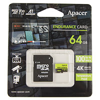 Карта памяти Micro SDXC 64Gb Apacer, Class 10 UHS-I U3, A1, адаптер