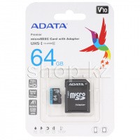 Micro SDXC 64Gb ADATA Premier, Class 10 US-I U1, жад картасы, адаптер