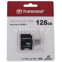 Micro SDXC 128Gb Transcend, Class 10 UHS-I U3 , (TS128GUSD300S-A) жад картасы, адаптер