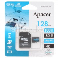 Micro SDXC 128Gb Apacer, Class 10 UHS-I U3, жад картасы, адаптер