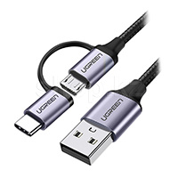 Кабель интерфейсный USB Type-C/Micro USB Ugreen 30875, 1m, Black, BOX