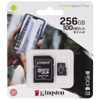 Micro SDXC 256Gb Kingston Canvas Select Plus, Class 10 UHS-I U3 жад картасы, адаптер