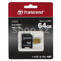 Micro SDXC 64Gb Transcend, Class 10 UHS-I U3, (TS64GUSD500S) жад картасы, адаптер