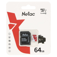 Карта памяти Micro SDXC 64 GB Netac P500 ECO, Class 10, UHS-I U1, адаптер