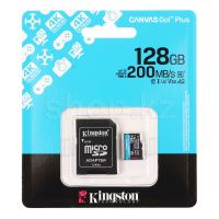Карта памяти Micro SDXC 128 Gb Kingston Canvas Go Plus, Class 10 UHS-I U3 V30 A2, адаптер