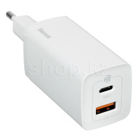 Зарядное устройство Baseus GaN2 Lite C+U 65W, сеть, для USB устройств, White