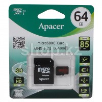Micro SDXC 64Gb Apacer, Class 10 UHS-I U1, жад картасы, адаптер