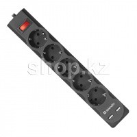 Сетевой фильтр Defender DFS-751, 5 розеток, 1.8м, 2хUSB, Black