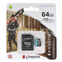 Micro SDXC 64Gb Kingston Canvas Go! Plus, Class 10 UHS-I U3 жад картасы, адаптер