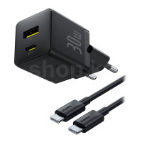 Зарядное устройство Baseus Palm C+U 30W, сеть, для USB устройств, Cluster Black + кабель USB Type-C
