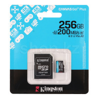 Карта памяти Micro SDXC 256 Gb Kingston Canvas Go Plus, Class 10 UHS-I U3 V30 A2, адаптер