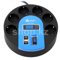 Сетевой фильтр SVC UFO G-4006-3BB, 6 розеток, 3м, USB, Black-Blue