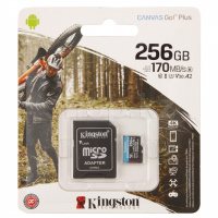 Карта памяти Micro SDXC 256Gb Kingston Canvas Go! Plus, Class 10 UHS-I U3, адаптер