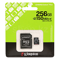Карта памяти Micro SDXC 256Gb Kingston Canvas Select Plus, Class 10 UHS-I U1, адаптер