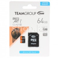 Карта памяти Micro SDXC 64Gb Team Group, Class 10 UHS-I U1, адаптер