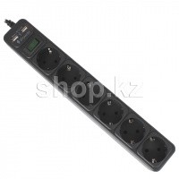 Сетевой фильтр iPower iPEO5m-USB, 6 розеток, 5м, USB-2, Black