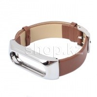 Ремешок для смарт-браслетов Xiaomi Mi Band Leather strap Metal holder, Brown