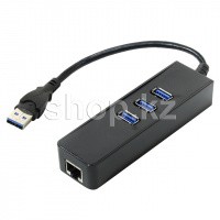 USB HUB 3-port USB 3.0 + RJ45, Orient JK-340, Black