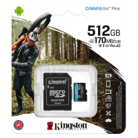 Карта памяти Micro SDXC 512Gb Kingston Canvas Go! Plus, Class 10 UHS-I U3, адаптер