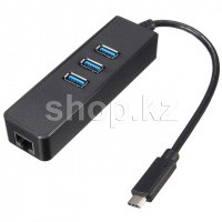 USB HUB 3-port USB 3.0 + RJ45, Orient JK-341, Black