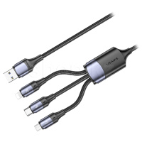 Кабель интерфейсный для Micro USB/Lightning/USB Type-C Usams US-SJ510, 1.2m, Gray-Black