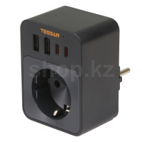 Сетевой фильтр Tessan TS-FW01DE00, 1 розетка, 2хUSB, 2хUSB Type-C, Black