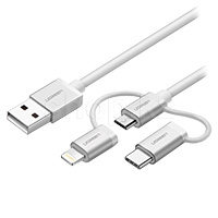 Кабель для зарядки Micro USB/Lightning/USB Type-C Ugreen US186, 1.5m, White