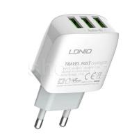 Зарядное устройство LDNIO A3312, сеть, для USB-устройств, White + кабель Type-C