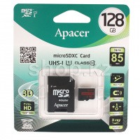Micro SDXC 128Gb Apacer, Class 10 UHS-I U1, жад картасы, адаптер