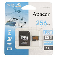 Micro SDXC 256Gb Apacer, Class 10 UHS-I U3, A2, жад картасы, адаптер