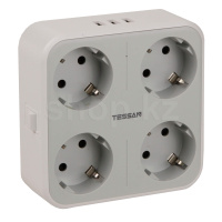 Tessan TS-302-DE, 4 розетка, 3хUSB, Grey желілік сүзгісі