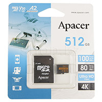 Карта памяти Micro SDXC 512Gb Apacer, Class 10 UHS-I U3, A2, адаптер