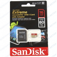 Карта памяти Micro SDHC 16Gb SanDisk Extreme, Class 10 UHS-I, адаптер