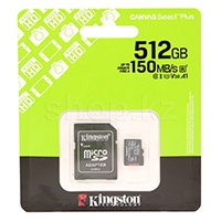 Карта памяти Micro SDXC 512Gb Kingston Canvas Select Plus, Class 10 UHS-I U3, адаптер