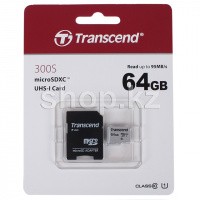 Micro SDXC 64Gb Transcend, Class 10 UHS-I U1, жад картасы, адаптер