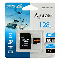 Micro SDXC 128Gb Apacer, Class 10 UHS-I U3, A2, жад картасы, адаптер