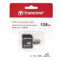 Micro SDXC 128Gb Transcend, Class 10 UHS-I U3, (TS128GUSD330S) жад картасы, адаптер