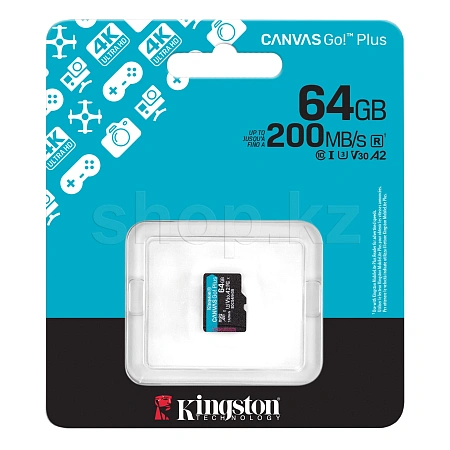 Карта памяти Micro SDXC 64Gb Kingston Canvas Go! Plus, Class 10 UHS-I U3 V30 A2
