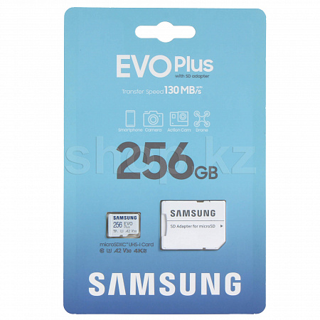 Карта памяти Micro SDXC 256Gb Samsung EVO Plus, Class 10 UHS-I U3, адаптер (MB-MC256KA)