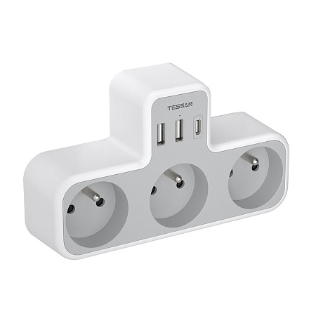 Tessan TS-323-C, 3 розетки, Type-C, 2хUSB, Grey желілік сүзгісі