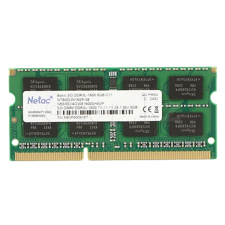 SO-DIMM 8GB DDR3L PC12800/1600MHz Netac Basic, BOX (NTBSD3N16SP-08)