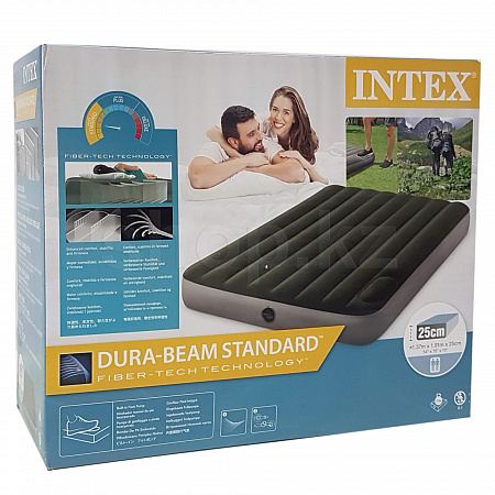 Надувной матрас intex full dura beam downy airbed with built in foot pump 64762